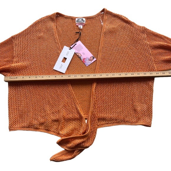 ALANI NOELLE FUTURE COLLecTIVE Women 1X Orange Metallic Crop Open Knit Cardigan - Picture 11 of 16